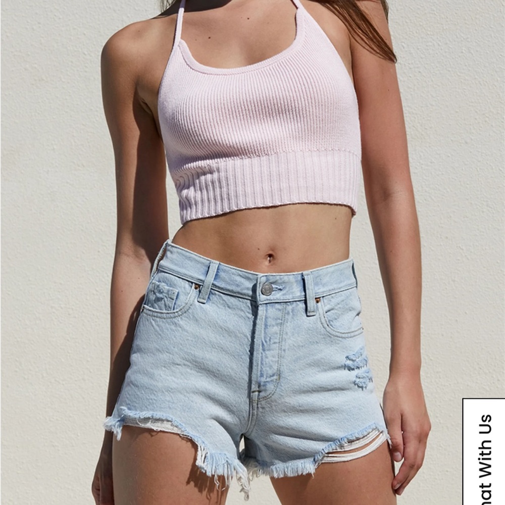 PacSun Light Indigo Ripped High Waisted Denim Festival Shorts